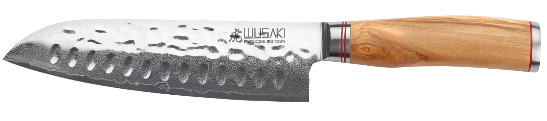 Couteau santoku alvéolé 18cm Damas Olive 10Cr