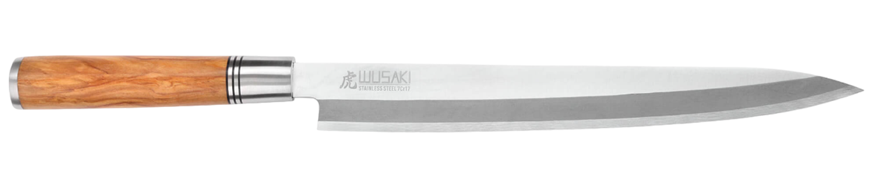Couteau yanagiba Wusaki Olive 7Cr manche en olivier 27cm + saya