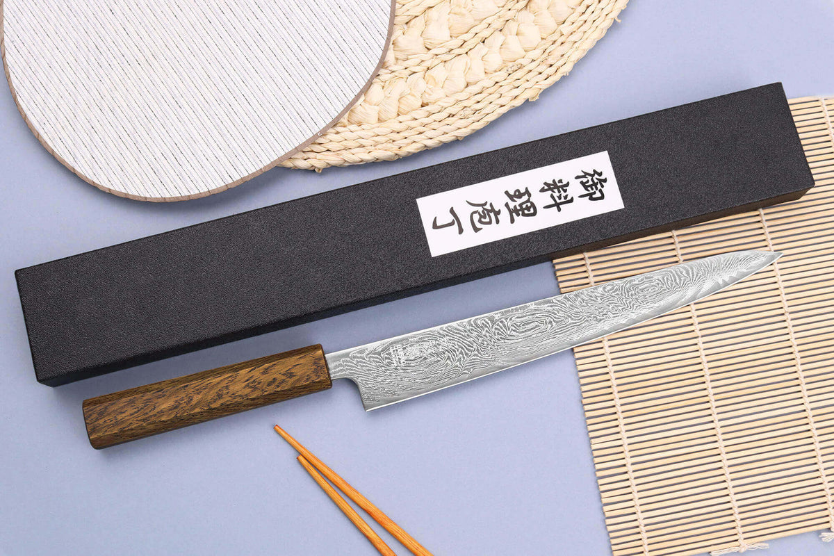 Couteau sujihiki japonais artisanal Unagi AUS10 24cm