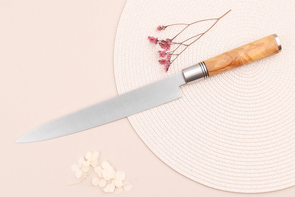 Wusaki Olive 7Cr Yanagiba Knife Olive Wood Handle 24cm + Saya