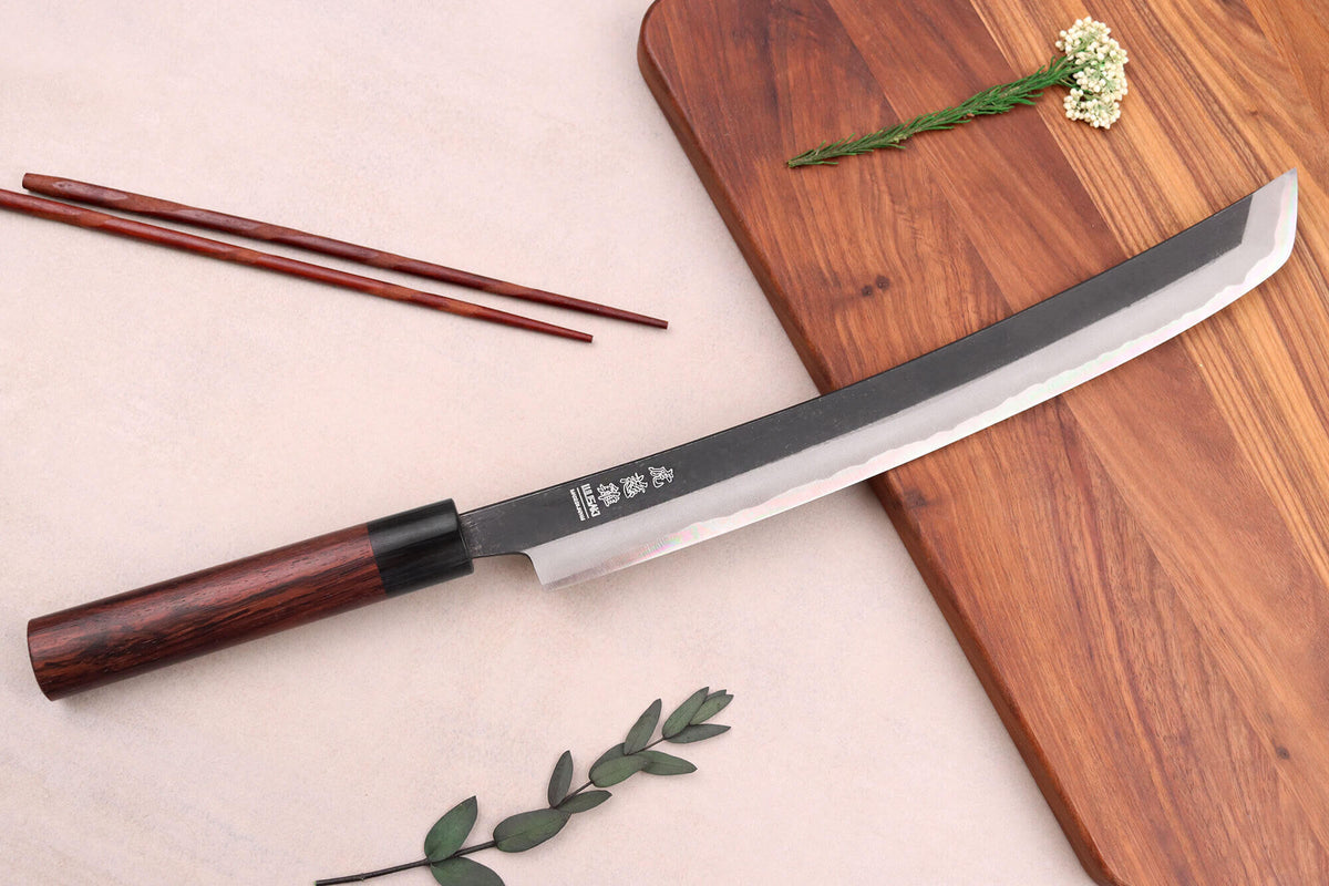 Couteau japonais artisanal Wusaki Sakimaru BS1 lame San Maï 30cm