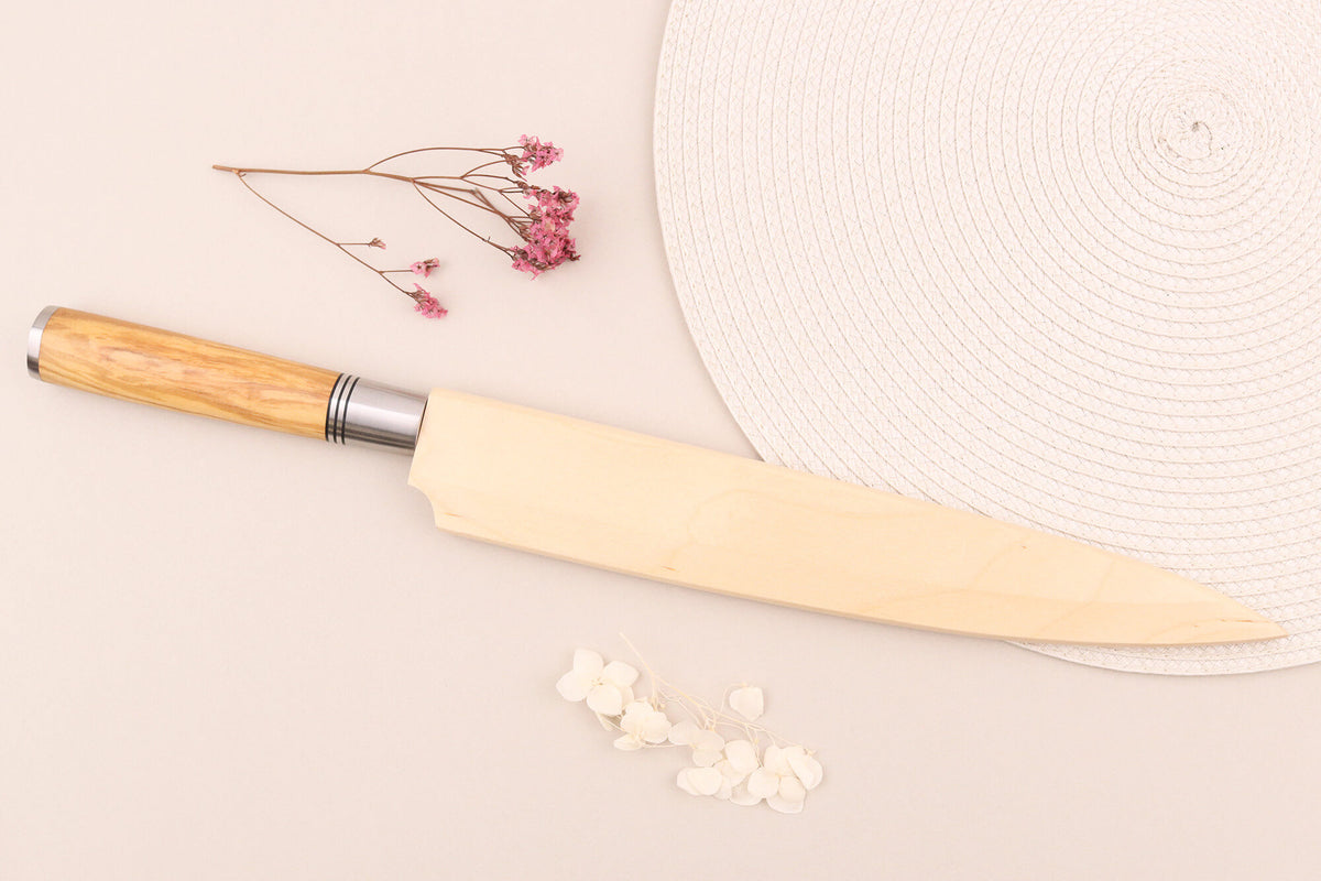 Wusaki Olive 7Cr Yanagiba Knife Olive Wood Handle 27cm + Saya
