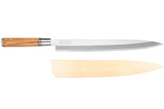 Couteau yanagiba Wusaki Olive 7Cr manche en olivier 30cm + saya