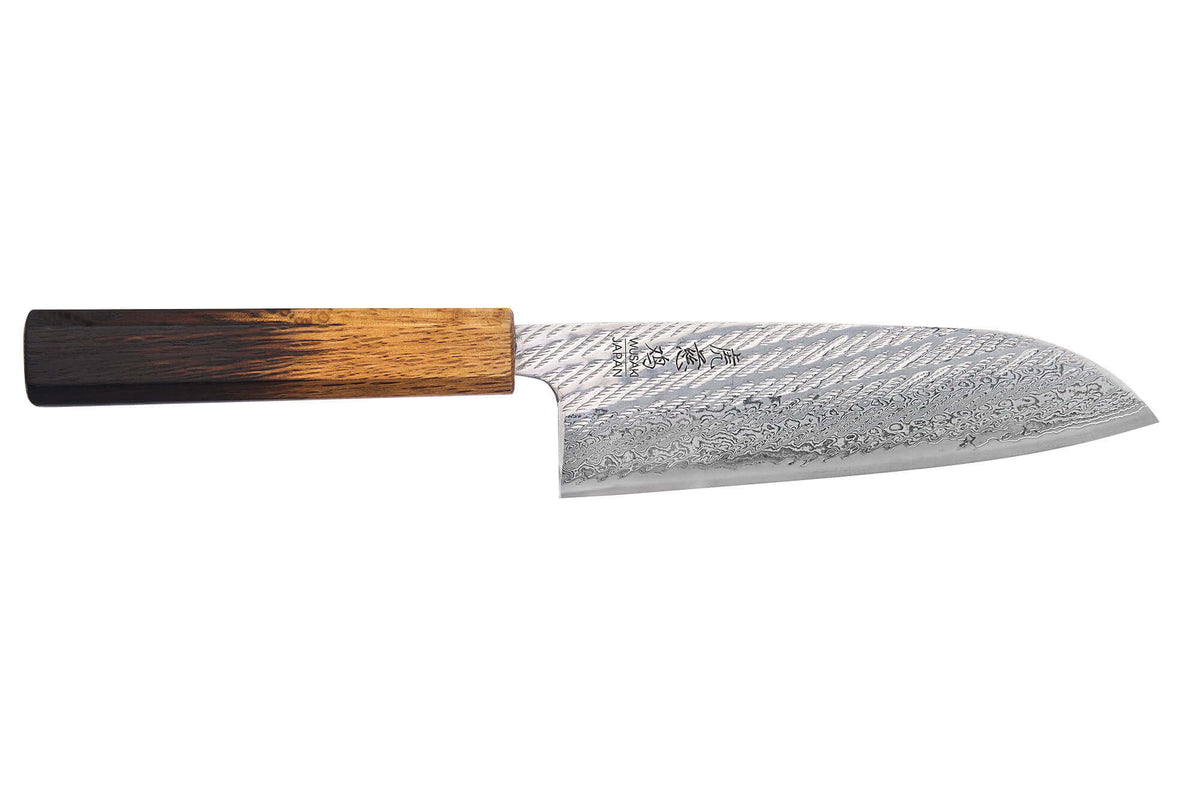 Couteau santoku japonais artisanal Wusaki Nawame AUS10 damas 16,5 cm - Wusaki