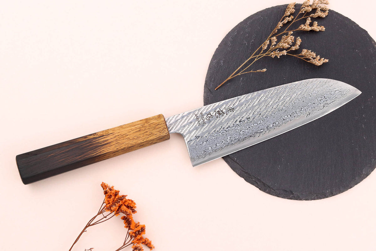 Couteau santoku japonais artisanal Wusaki Nawame AUS10 damas 16,5 cm - Wusaki