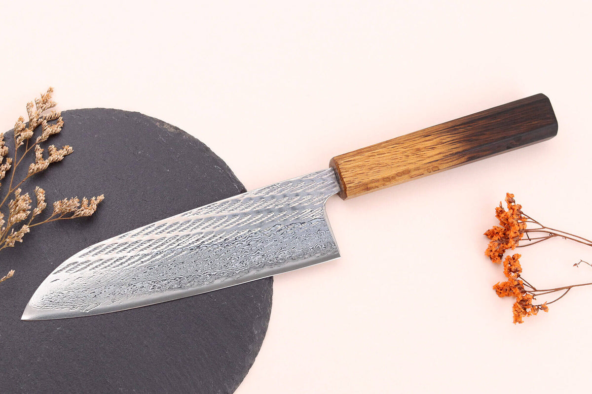 Couteau santoku japonais artisanal Wusaki Nawame AUS10 damas 16,5 cm - Wusaki