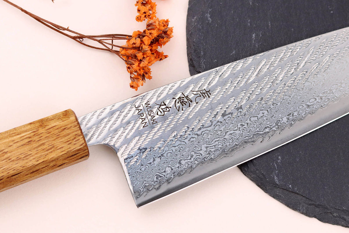 Couteau santoku japonais artisanal Wusaki Nawame AUS10 damas 16,5 cm - Wusaki