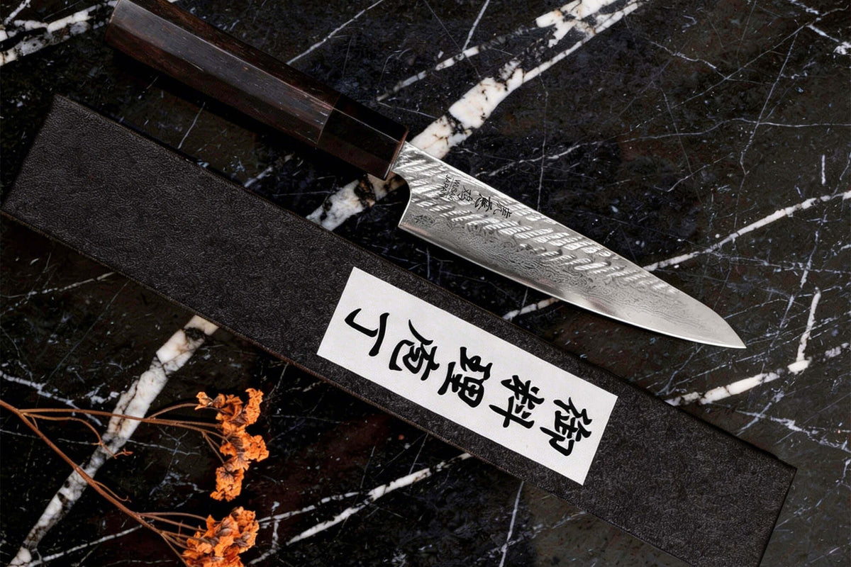Couteau universel japonais artisanal 13,5cm Kuronawa G3 damas