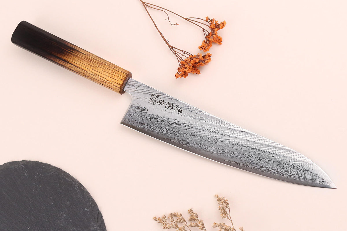 Couteau de cuisine japonais 21 cm artisanal Wusaki Nawame AUS10 damas - Wusaki