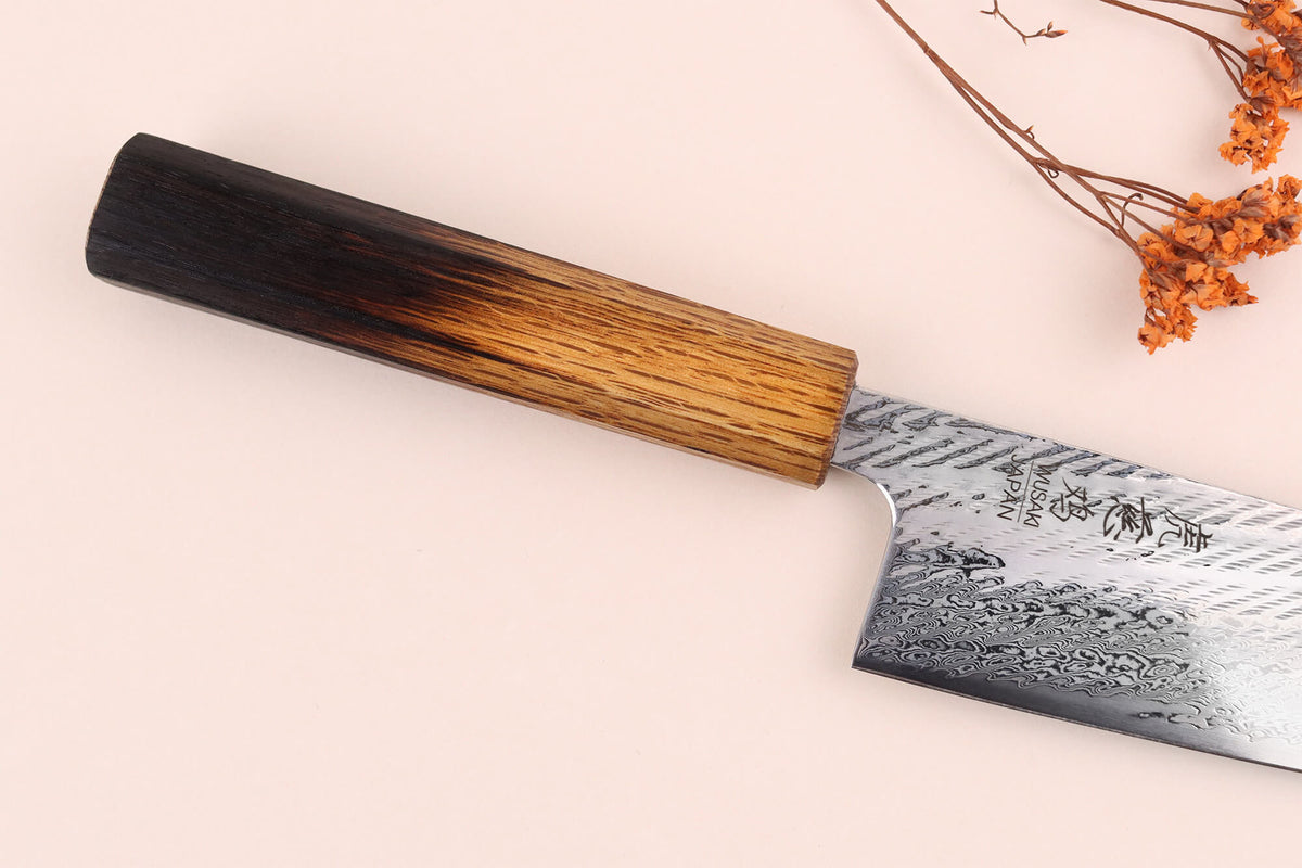 Couteau de cuisine japonais 21 cm artisanal Wusaki Nawame AUS10 damas - Wusaki