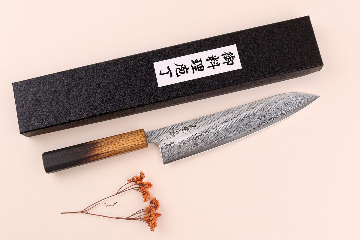 Couteau de cuisine japonais 21 cm artisanal Wusaki Nawame AUS10 damas - Wusaki