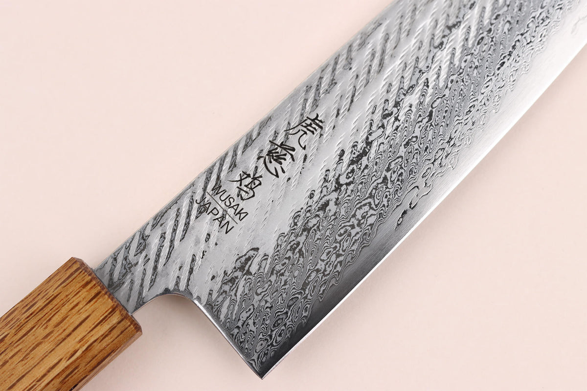 Couteau de cuisine japonais 21 cm artisanal Wusaki Nawame AUS10 damas - Wusaki