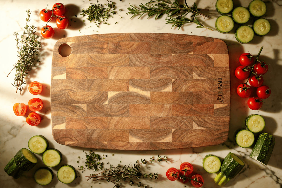 Cutting Board with Hanging Hole 35x24cm Acacia Checkerboard