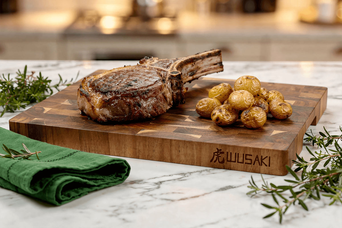 Kitchen Butcher Block with Recessed Handles 43x30.5cm Acacia Checkerboard