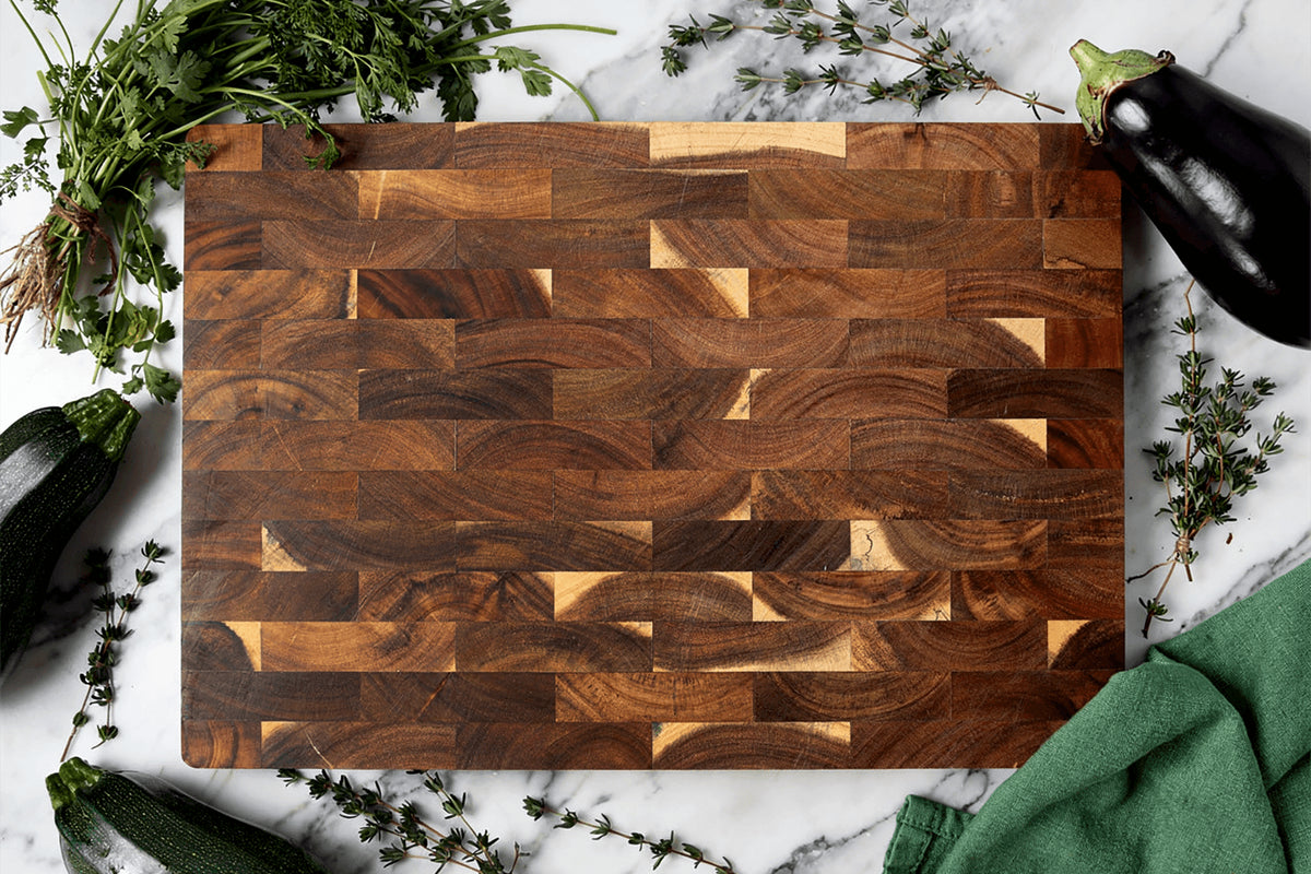 Kitchen Butcher Block with Recessed Handles 43x30.5cm Acacia Checkerboard