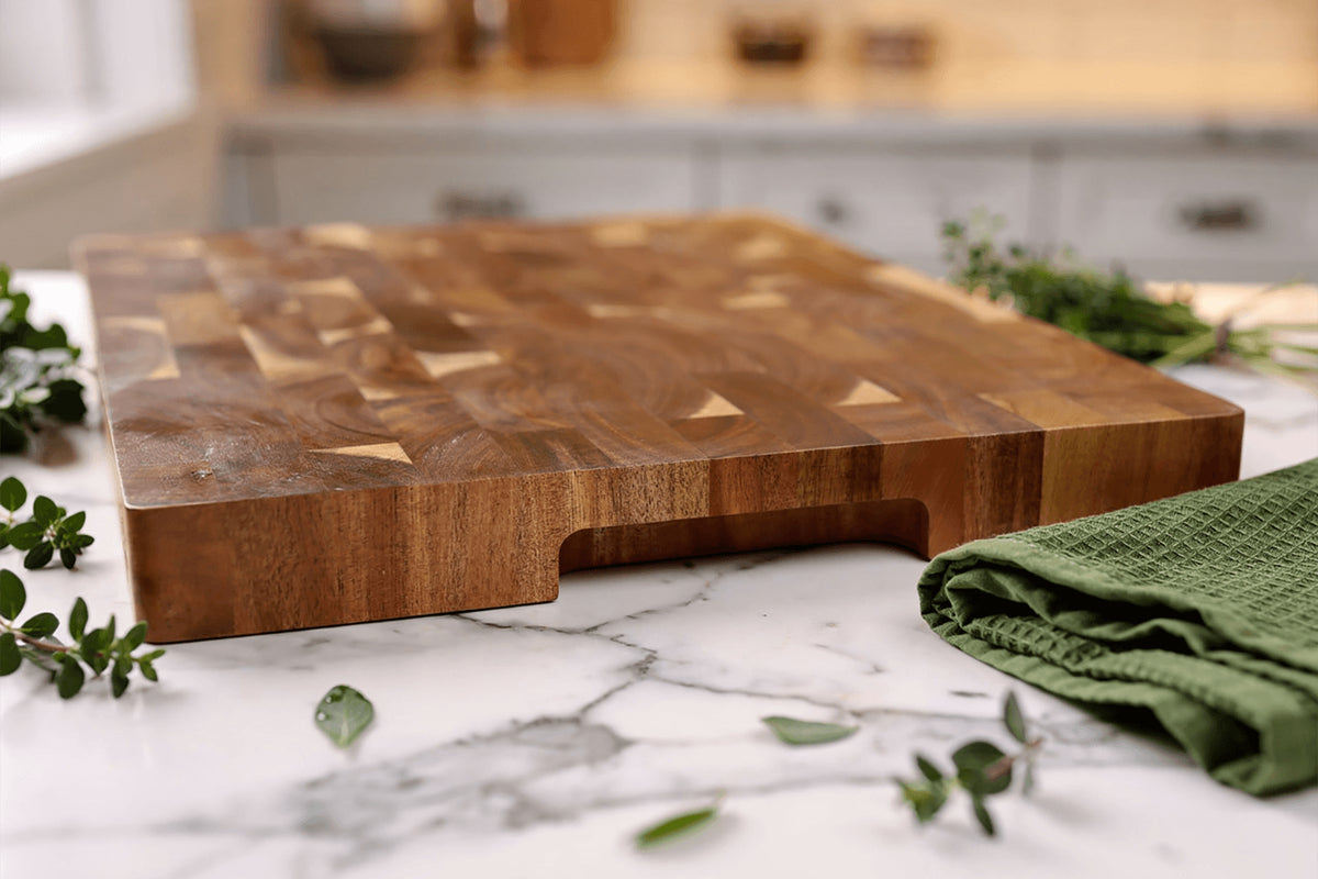 Kitchen Butcher Block with Recessed Handles 43x30.5cm Acacia Checkerboard