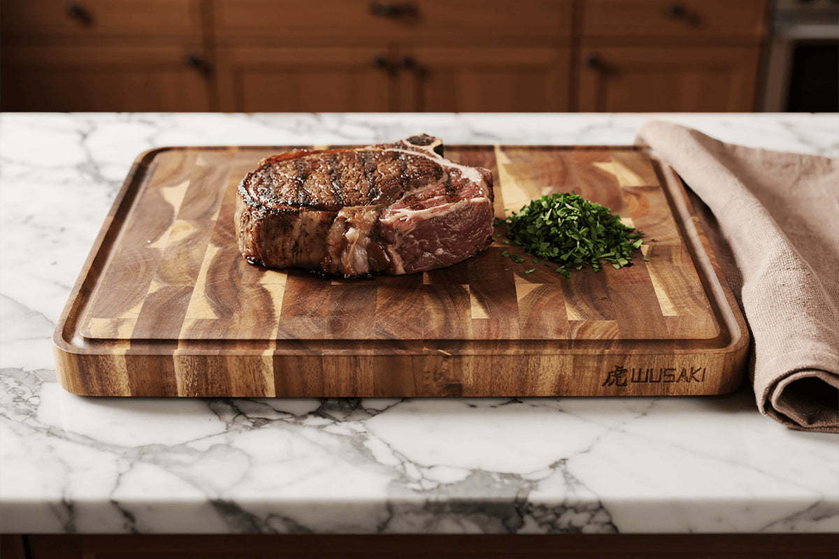 Cutting Board with Recessed Side Handles 35x25cm Acacia Checkerboard