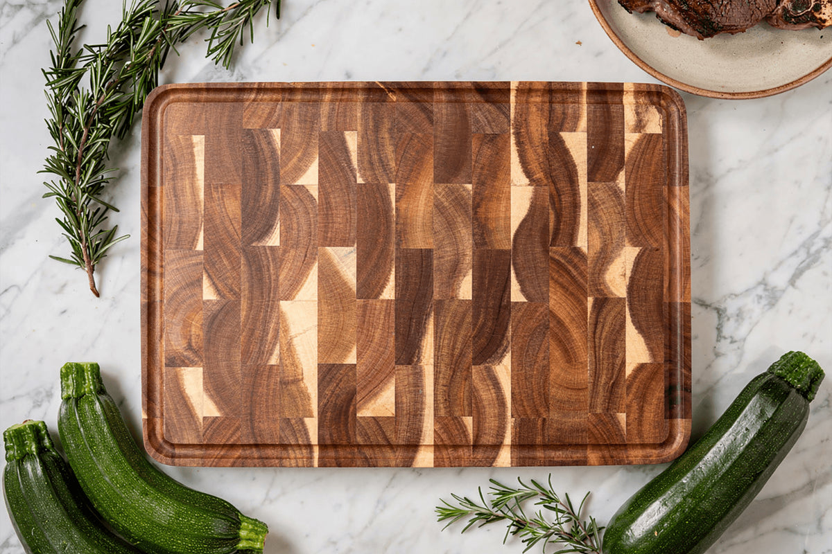 Cutting Board with Recessed Side Handles 35x25cm Acacia Checkerboard