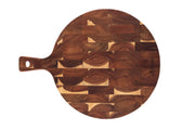 Round Cutting Board with Handle 42.5x32cm Acacia Checkerboard