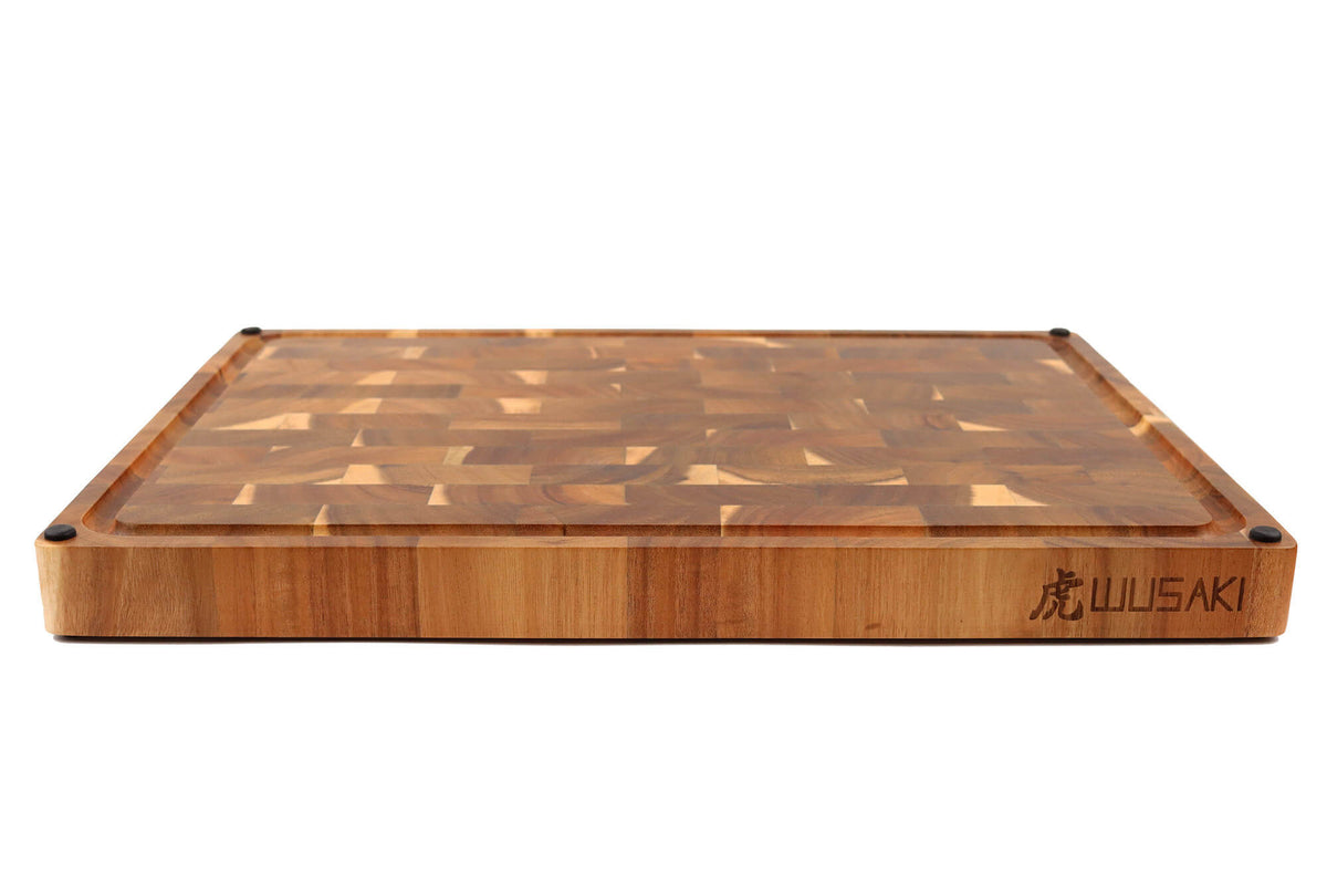 Billot de cuisine réversible avec 8 patins 48x35cm en acacia damier