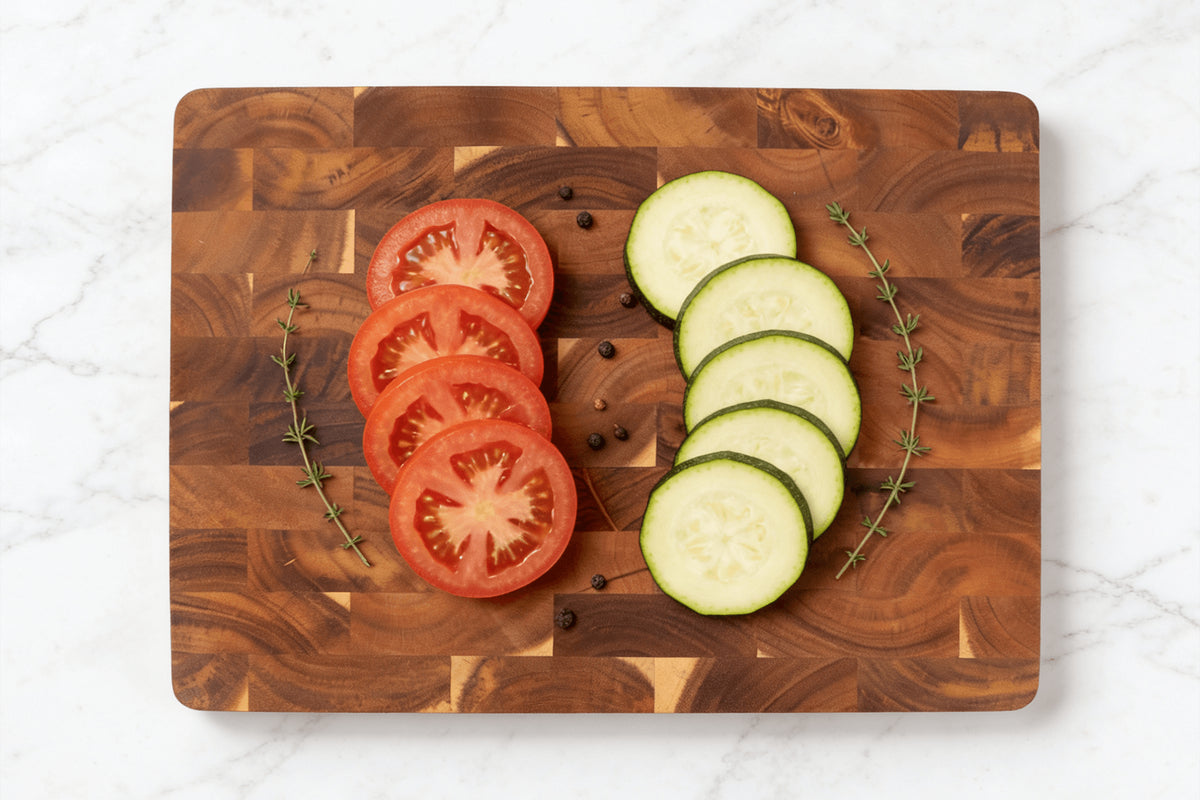 Cutting Board with 4 Feet and Recessed Handles 40x28.5cm Acacia Checkerboard