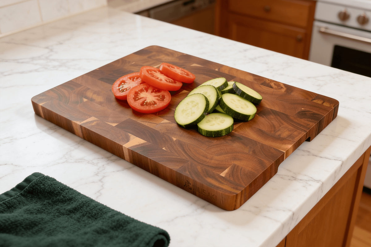 Cutting Board with 4 Feet and Recessed Handles 40x28.5cm Acacia Checkerboard