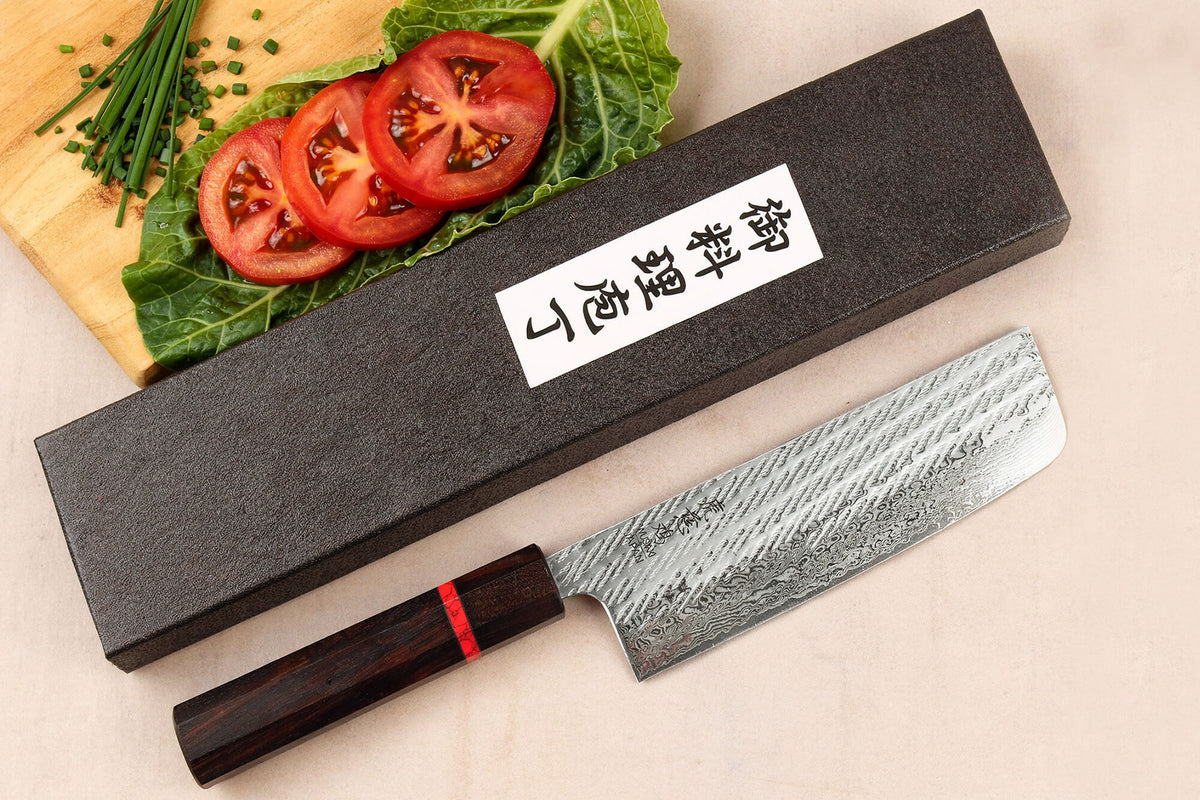 Handcrafted Japanese Nakiri Knife 16.5cm Nawame Ebony AUS10 Damascus