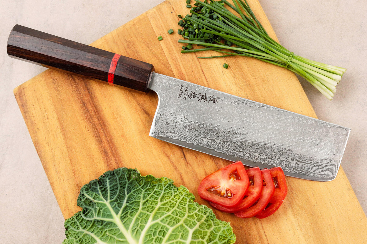 Handcrafted Japanese Nakiri Knife 16.5cm Nawame Ebony AUS10 Damascus