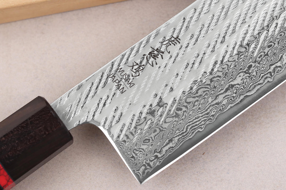 Handcrafted Japanese Nakiri Knife 16.5cm Nawame Ebony AUS10 Damascus