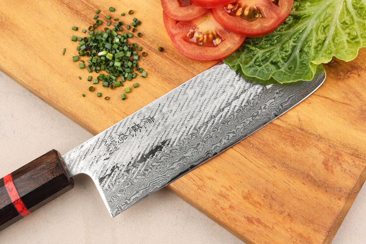 Handcrafted Japanese Nakiri Knife 16.5cm Nawame Ebony AUS10 Damascus
