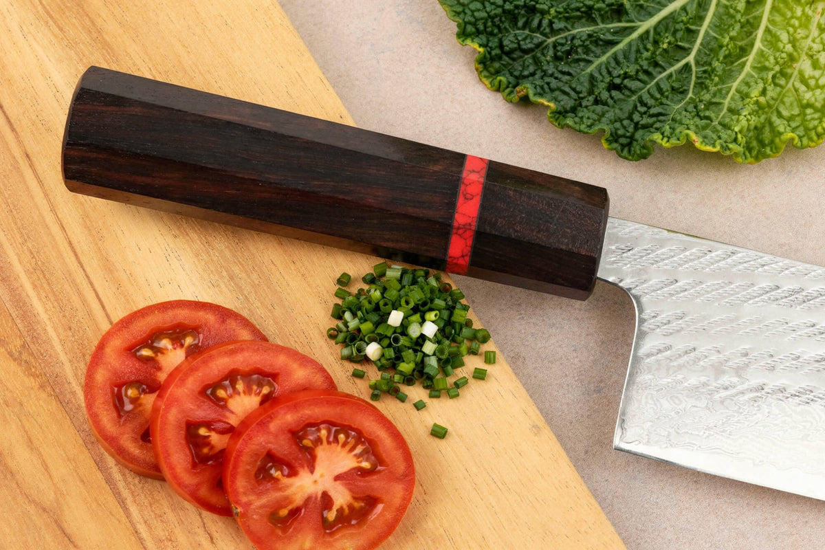 Handcrafted Japanese Nakiri Knife 16.5cm Nawame Ebony AUS10 Damascus