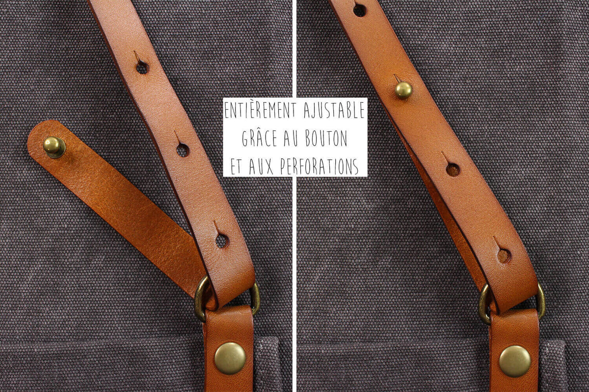 Wusaki Kitchen Apron Grey Canvas and Leather