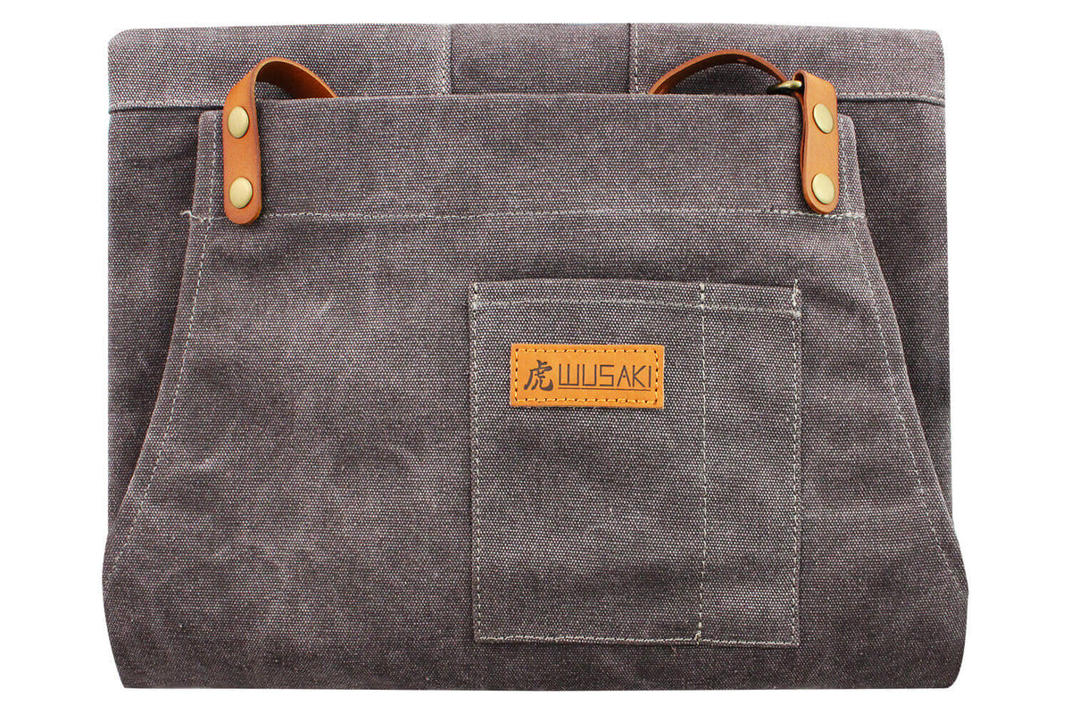 Wusaki Kitchen Apron Grey Canvas and Leather