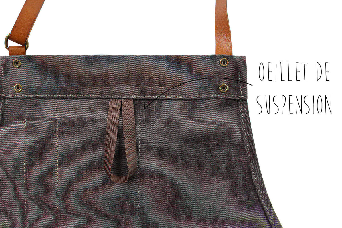 Wusaki Kitchen Apron Grey Canvas and Leather