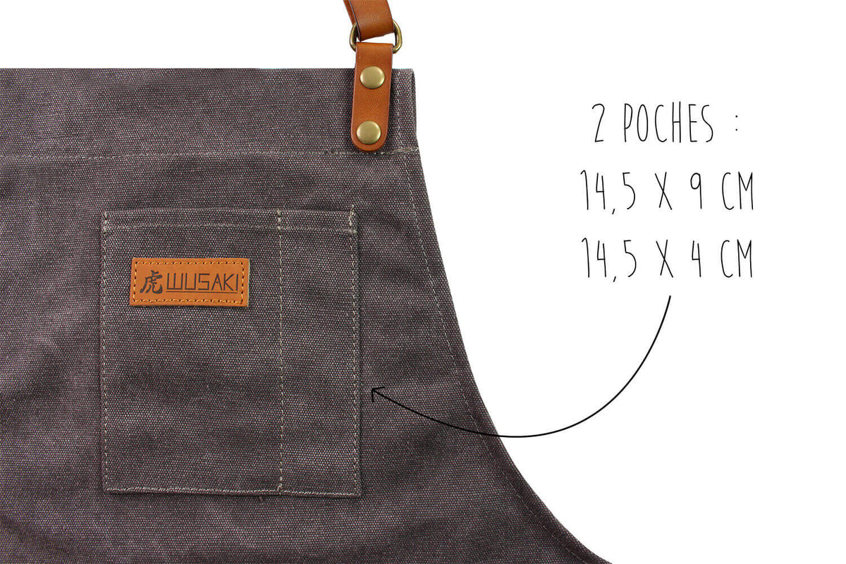 Wusaki Kitchen Apron Grey Canvas and Leather