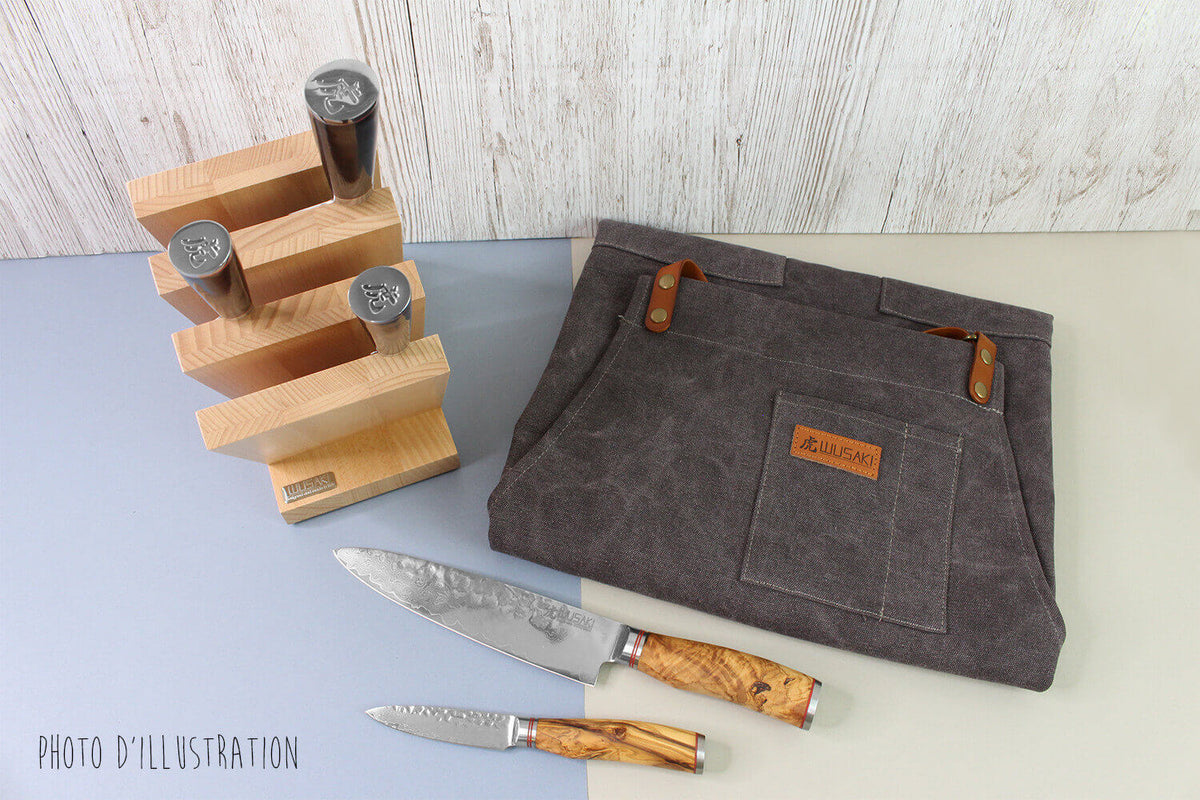 Wusaki Kitchen Apron Grey Canvas and Leather