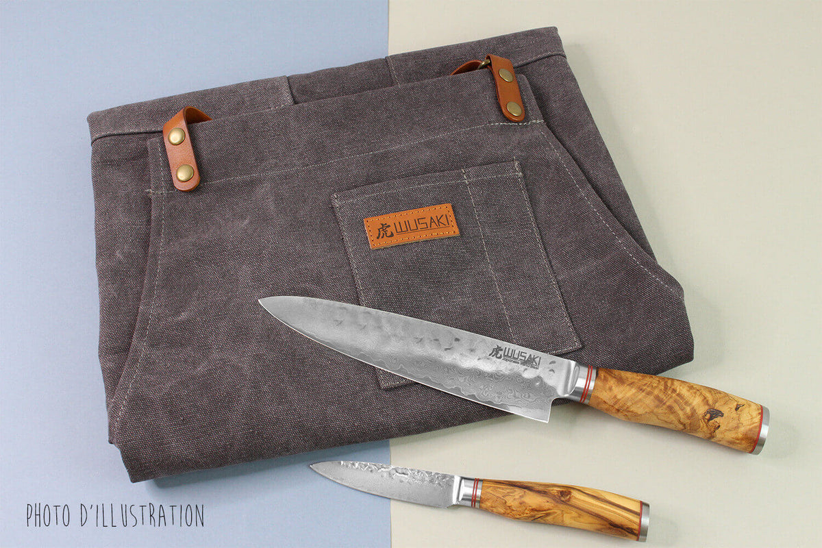 Wusaki Kitchen Apron Grey Canvas and Leather