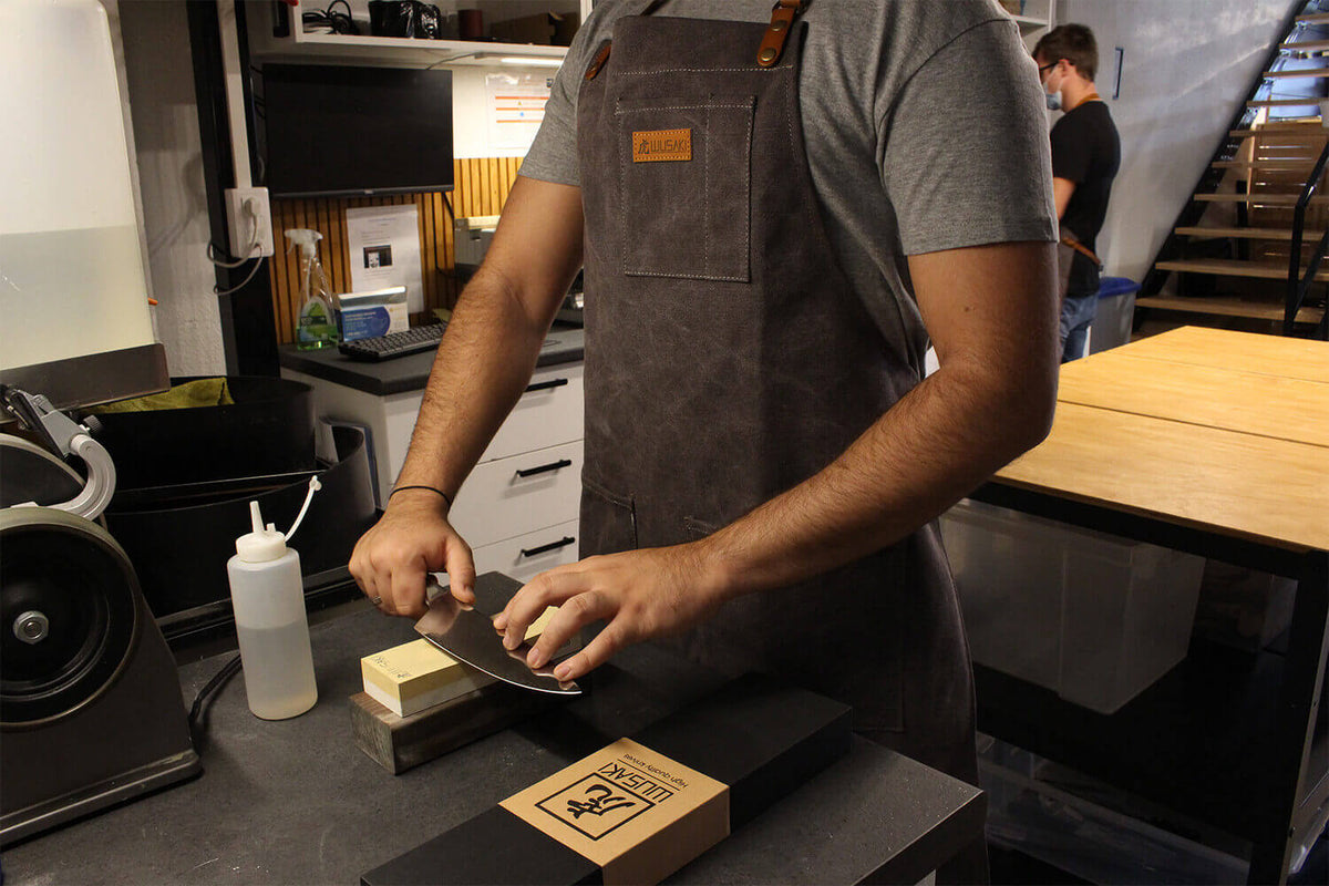 Wusaki Kitchen Apron Grey Canvas and Leather