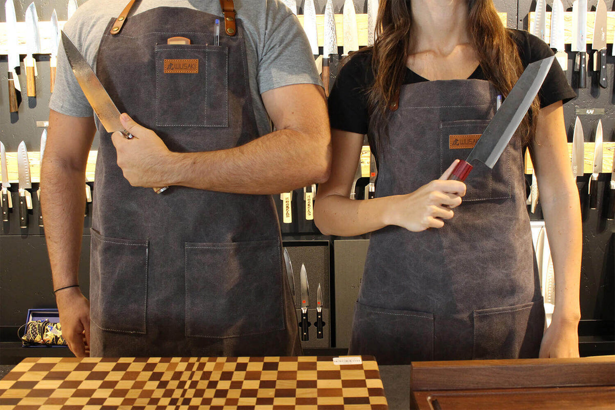 Wusaki Kitchen Apron Grey Canvas and Leather