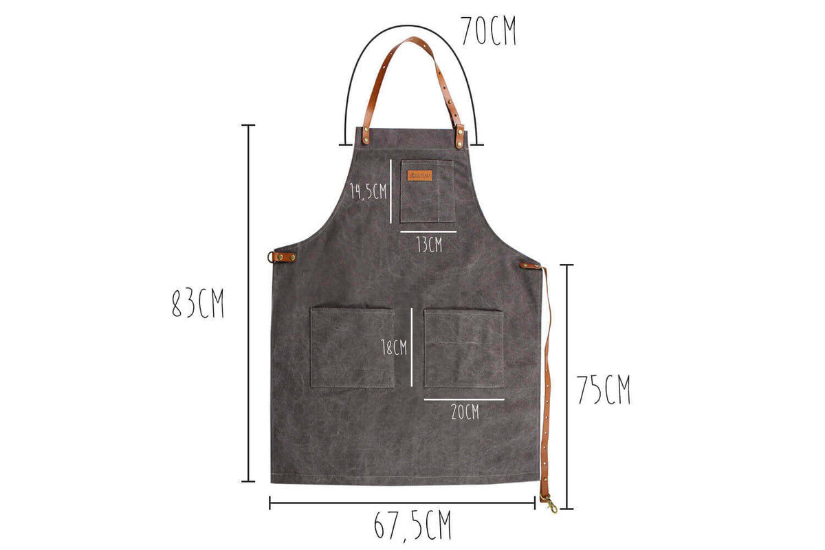 Wusaki Kitchen Apron Grey Canvas and Leather