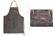 Wusaki Kitchen Apron Grey Canvas and Leather