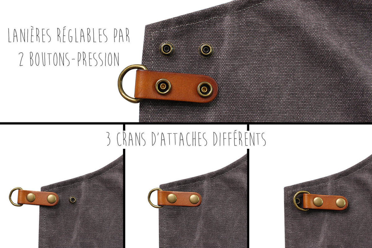Wusaki Kitchen Apron Grey Canvas and Leather
