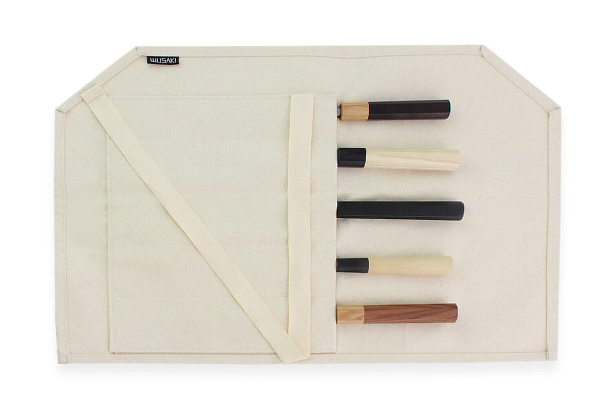 Trousse de cuisinier traditionnelle vide 5 places en toile de coton beige