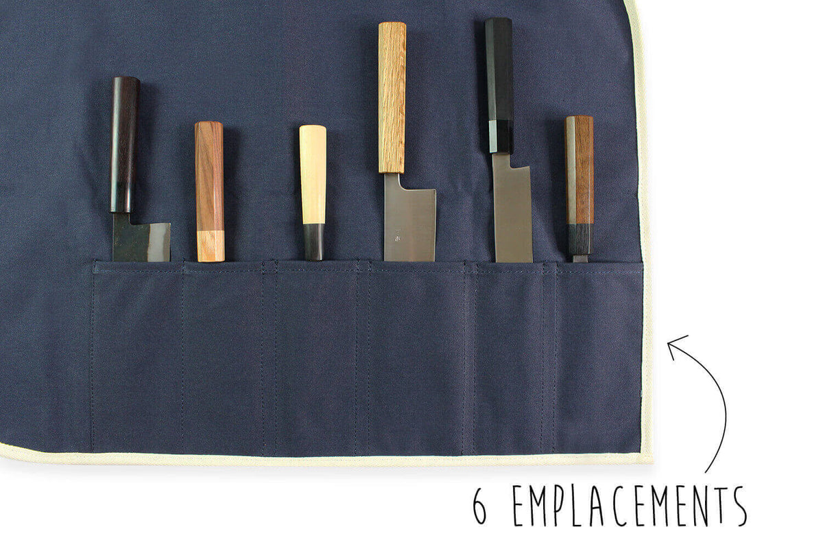 Trousse de cuisinier traditionnelle vide 6 places en toile bleue