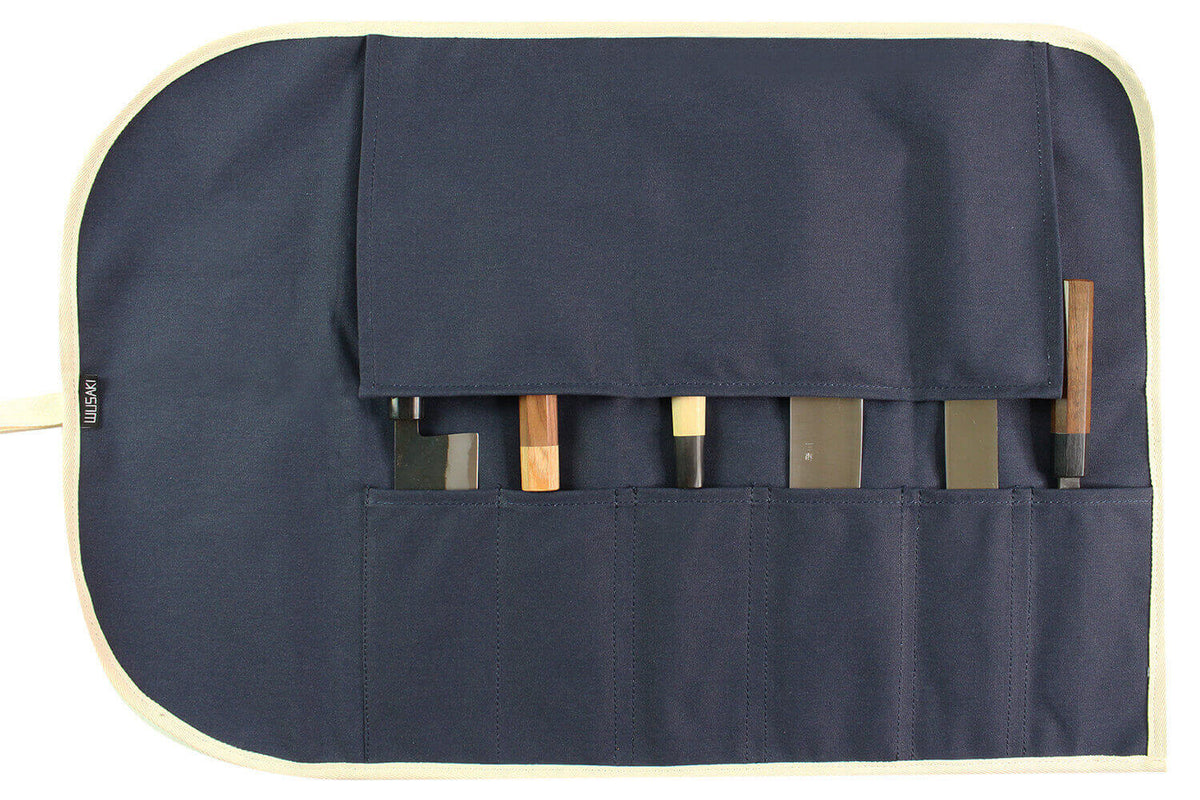 Trousse de cuisinier traditionnelle vide 6 places en toile bleue
