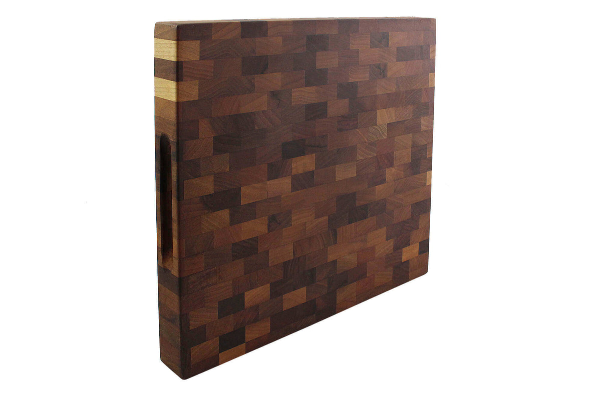 Billot de cuisine 35x35cm en noyer effet damier