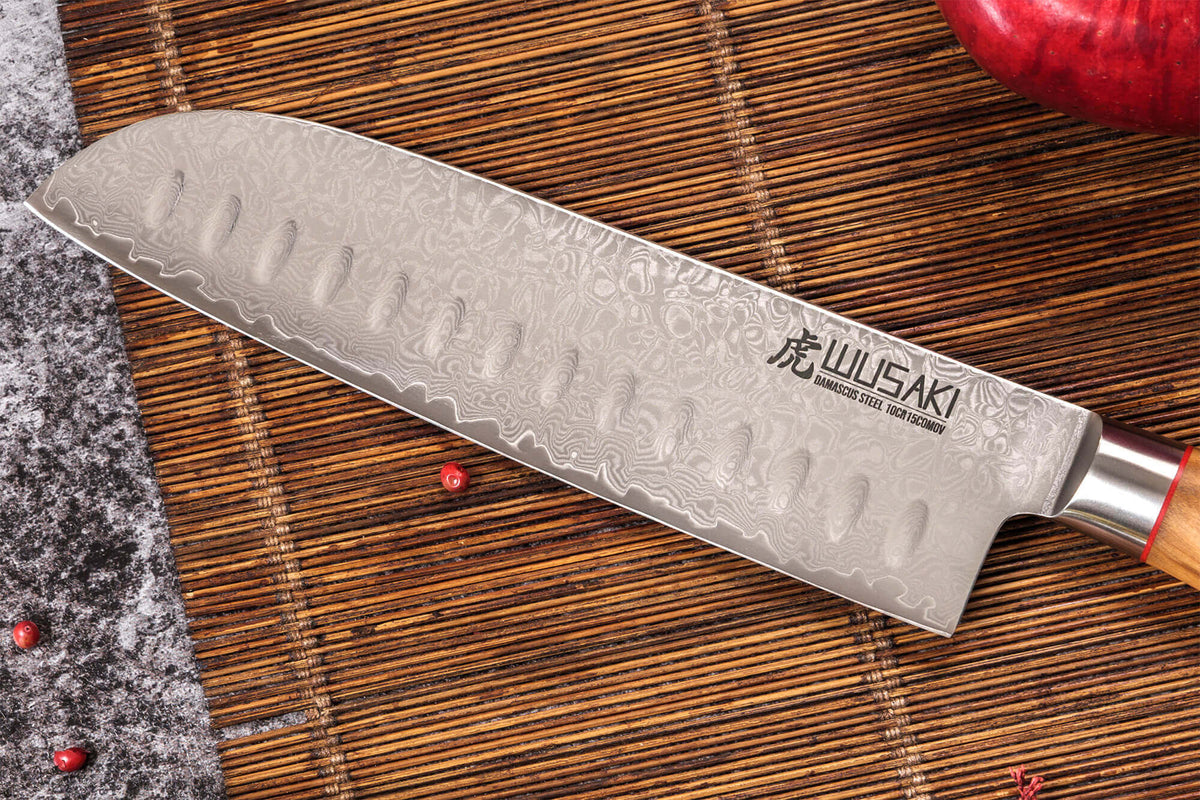 Couteau damas Wusaki Fujiko 10CR santoku lame 18cm