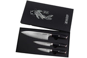 Coffret couteaux Wusaki Fujiko Black 10CR lame San Mai - Chef + Office + Universel