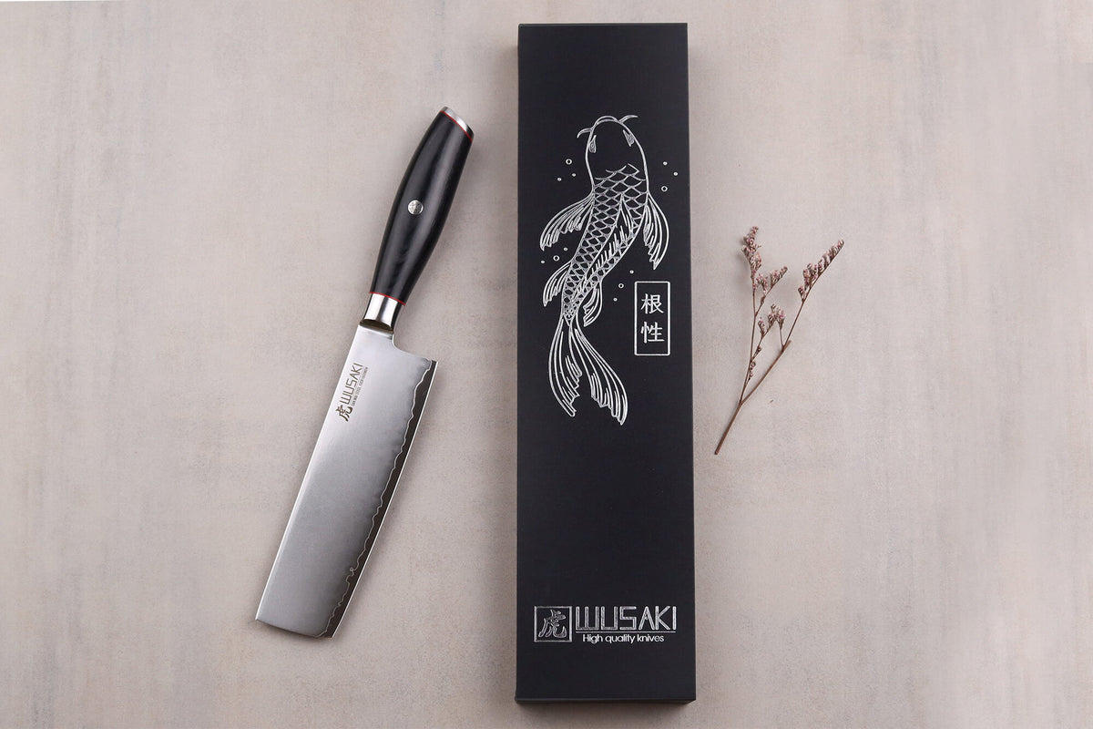 Wusaki Fujiko Black 10CR Nakiri Knife San Mai Blade 17cm