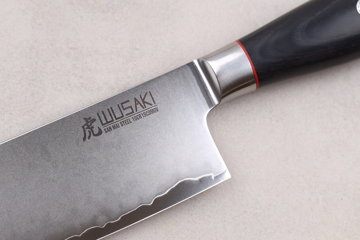 Wusaki Fujiko Black 10CR Nakiri Knife San Mai Blade 17cm